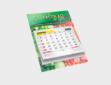 Folhinha 2025 com Bloco de Calendário 12 meses 20x27 Supremo 300g 4x0 Sem Verniz 250 unidades